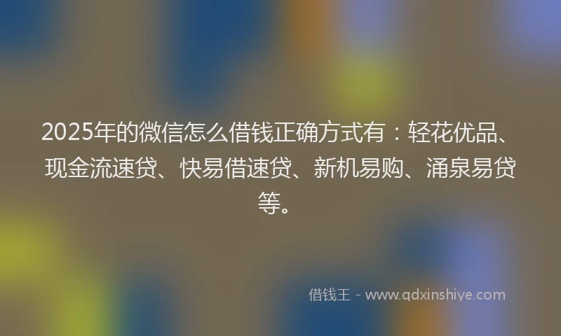 2025年的微信怎么借钱正确方式有：轻花优品、现金流速贷、快易借速贷、新机易购、涌泉易贷等。