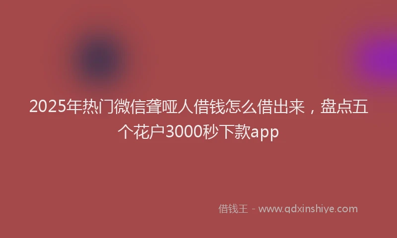 2025年热门微信聋哑人借钱怎么借出来，盘点五个花户3000秒下款app