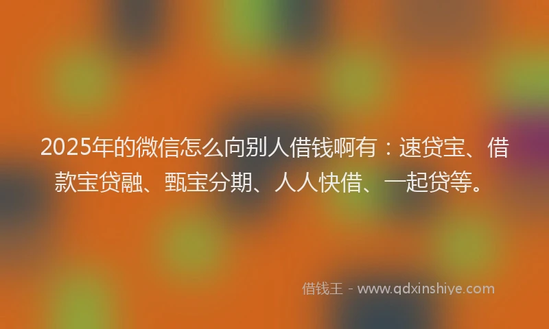 2025年的微信怎么向别人借钱啊有：速贷宝、借款宝贷融、甄宝分期、人人快借、一起贷等。