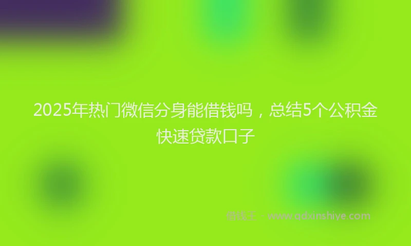 2025年热门微信分身能借钱吗，总结5个公积金快速贷款口子