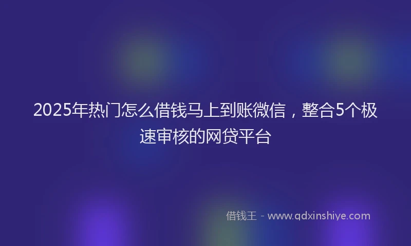 2025年热门怎么借钱马上到账微信，整合5个极速审核的网贷平台