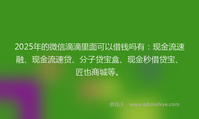 2025年的微信滴滴里面可以借钱吗有：现金流速融、现金流速贷、分子贷宝盒、现金秒借贷宝、匠也商城等。