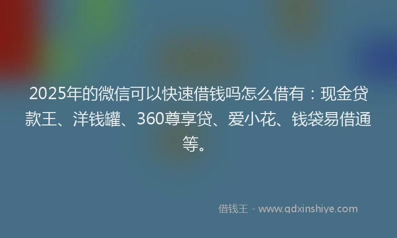 2025年的微信可以快速借钱吗怎么借有：现金贷款王、洋钱罐、360尊享贷、爱小花、钱袋易借通等。