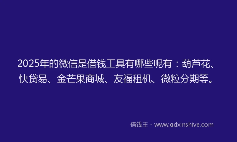2025年的微信是借钱工具有哪些呢有：葫芦花、快贷易、金芒果商城、友福租机、微粒分期等。