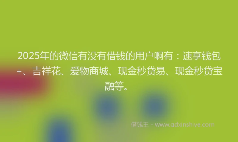 2025年的微信有没有借钱的用户啊有：速享钱包+、吉祥花、爱物商城、现金秒贷易、现金秒贷宝融等。