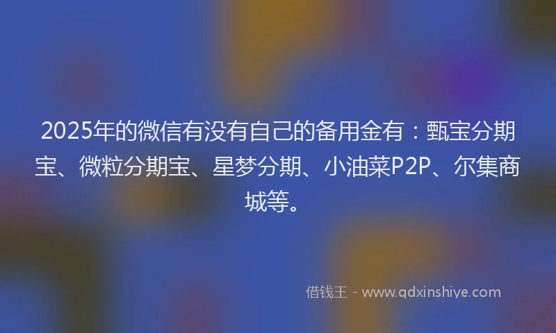 2025年的微信有没有自己的备用金有：甄宝分期宝、微粒分期宝、星梦分期、小油菜P2P、尔集商城等。