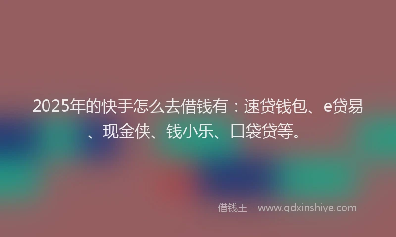 2025年的快手怎么去借钱有：速贷钱包、e贷易、现金侠、钱小乐、口袋贷等。