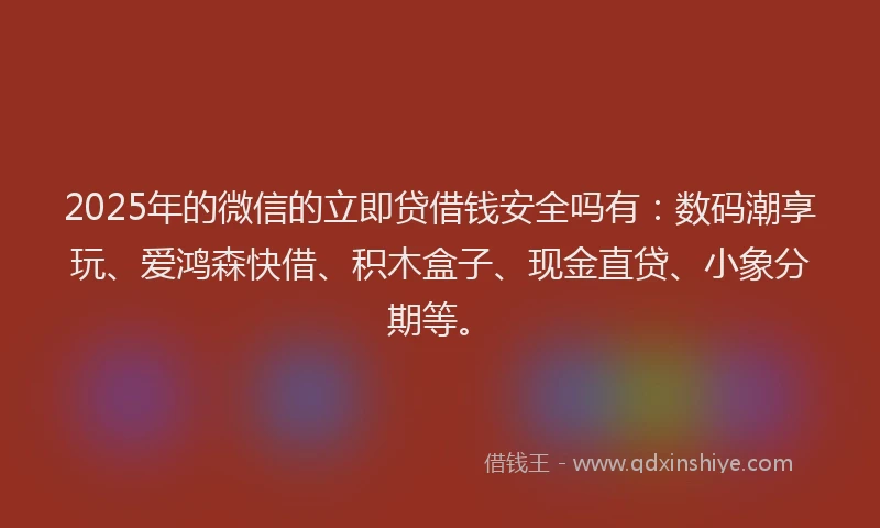 2025年的微信的立即贷借钱安全吗有：数码潮享玩、爱鸿森快借、积木盒子、现金直贷、小象分期等。