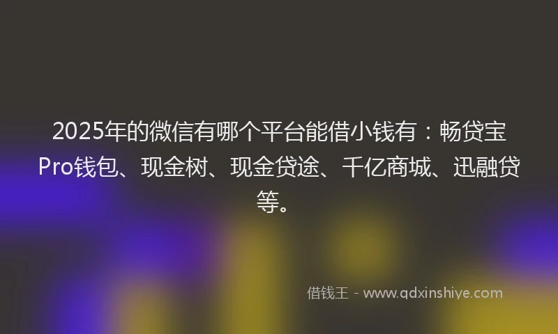 2025年的微信有哪个平台能借小钱有：畅贷宝Pro钱包、现金树、现金贷途、千亿商城、迅融贷等。