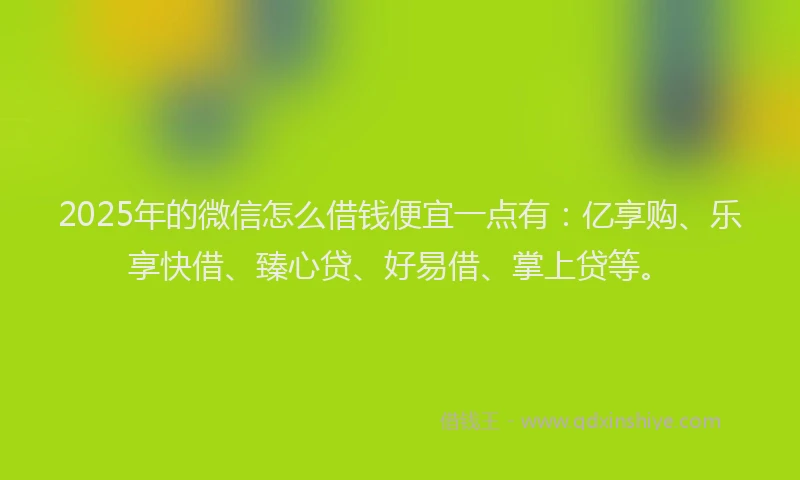 2025年的微信怎么借钱便宜一点有：亿享购、乐享快借、臻心贷、好易借、掌上贷等。