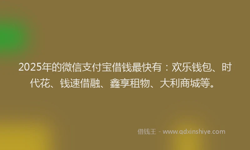 2025年的微信支付宝借钱最快有：欢乐钱包、时代花、钱速借融、鑫享租物、大利商城等。