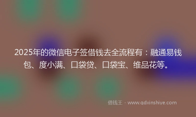 2025年的微信电子签借钱去全流程有:融通易钱包、度小满、口袋贷、口袋宝、维品花等。