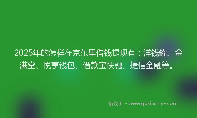 2025年的怎样在京东里借钱提现有：洋钱罐、金满堂、悦享钱包、借款宝快融、捷信金融等。