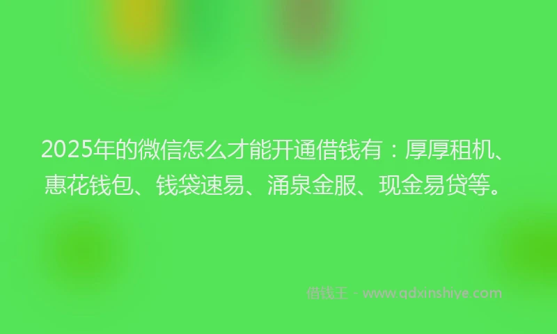 2025年的微信怎么才能开通借钱有：厚厚租机、惠花钱包、钱袋速易、涌泉金服、现金易贷等。