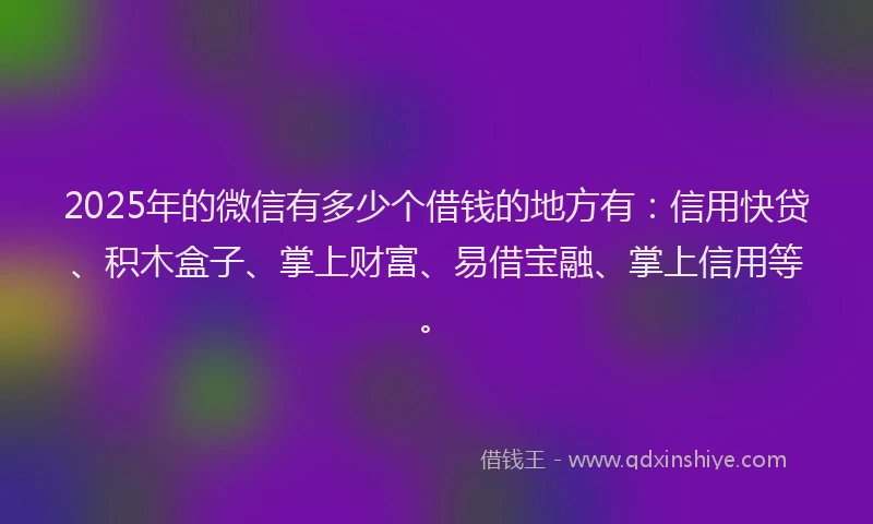 2025年的微信有多少个借钱的地方有：信用快贷、积木盒子、掌上财富、易借宝融、掌上信用等。