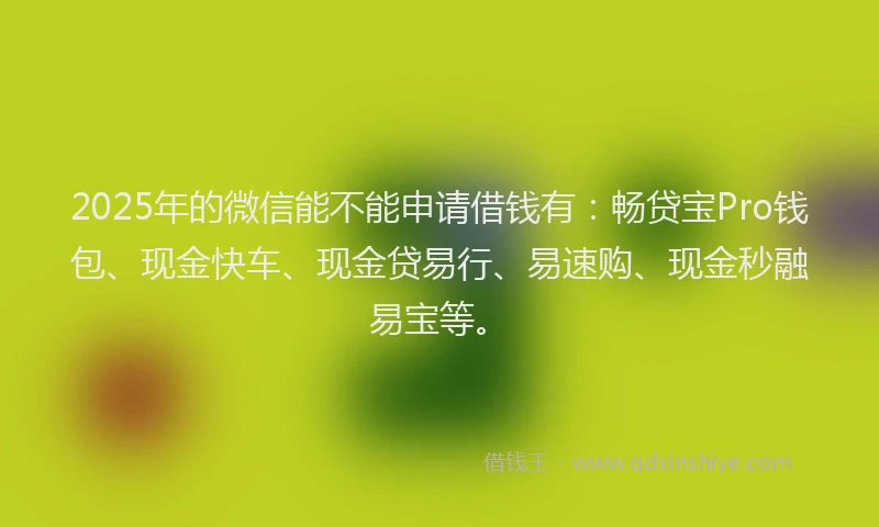 2025年的微信能不能申请借钱有：畅贷宝Pro钱包、现金快车、现金贷易行、易速购、现金秒融易宝等。
