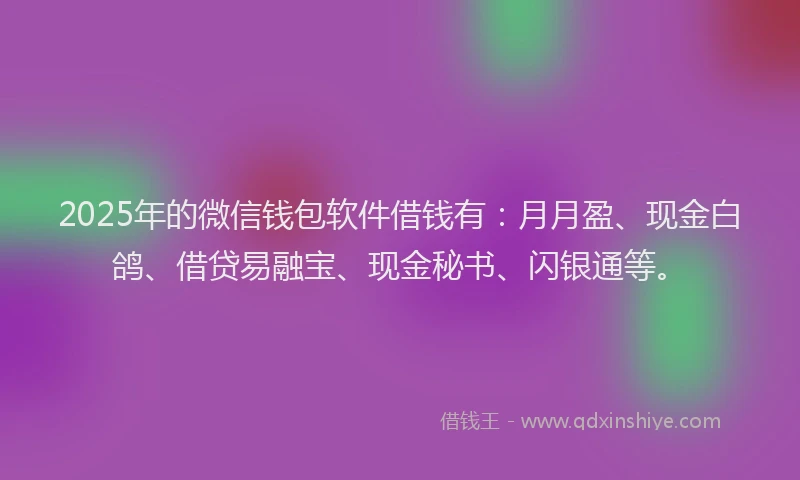 2025年的微信钱包软件借钱有：月月盈、现金白鸽、借贷易融宝、现金秘书、闪银通等。