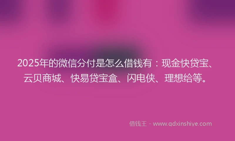 2025年的微信分付是怎么借钱有：现金快贷宝、云贝商城、快易贷宝盒、闪电侠、理想给等。