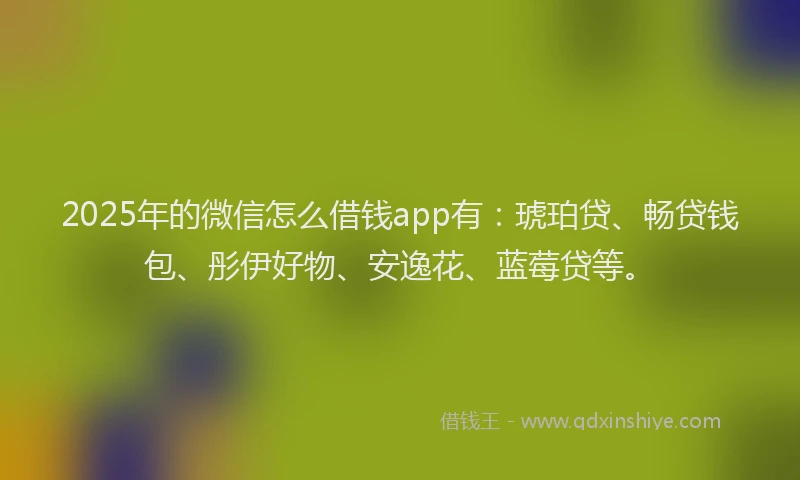 2025年的微信怎么借钱app有：琥珀贷、畅贷钱包、彤伊好物、安逸花、蓝莓贷等。
