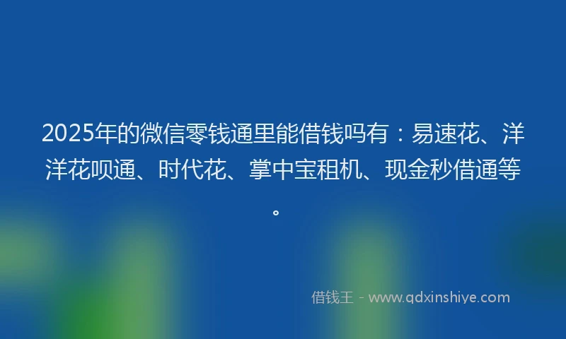 2025年的微信零钱通里能借钱吗有：易速花、洋洋花呗通、时代花、掌中宝租机、现金秒借通等。