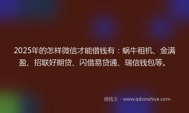 2025年的怎样微信才能借钱有：蜗牛租机、金满盈、招联好期贷、闪借易贷通、瑞信钱包等。