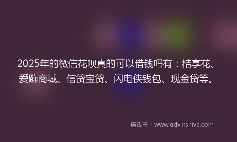 2025年的微信花呗真的可以借钱吗有：桔享花、爱蹦商城、信贷宝贷、闪电侠钱包、现金贷等。