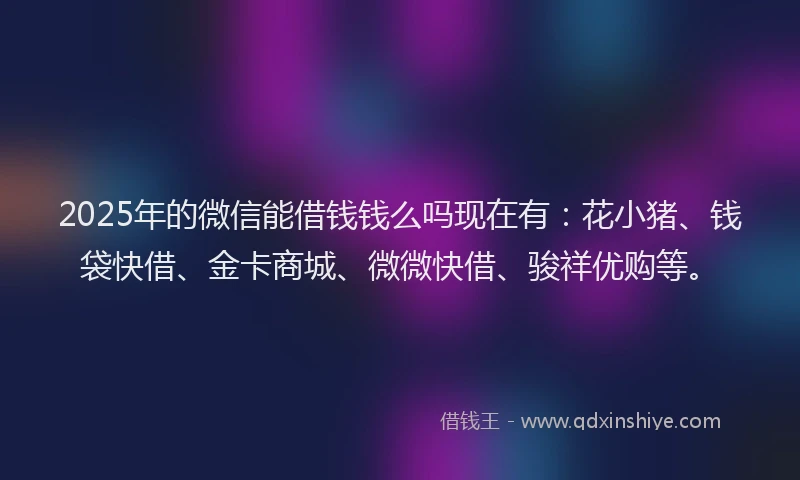 2025年的微信能借钱钱么吗现在有：花小猪、钱袋快借、金卡商城、微微快借、骏祥优购等。