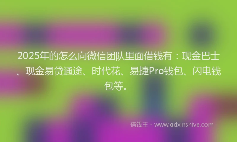 2025年的怎么向微信团队里面借钱有：现金巴士、现金易贷通途、时代花、易捷Pro钱包、闪电钱包等。