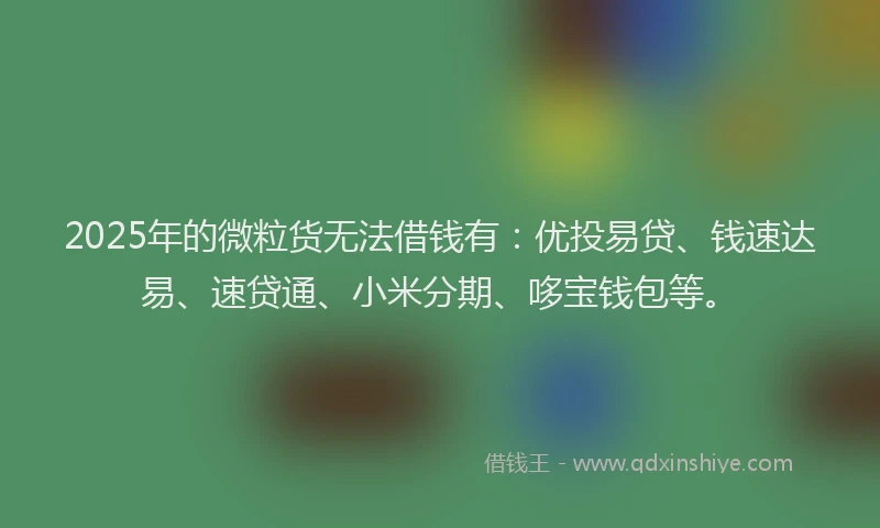 2025年的微粒货无法借钱有：优投易贷、钱速达易、速贷通、小米分期、哆宝钱包等。