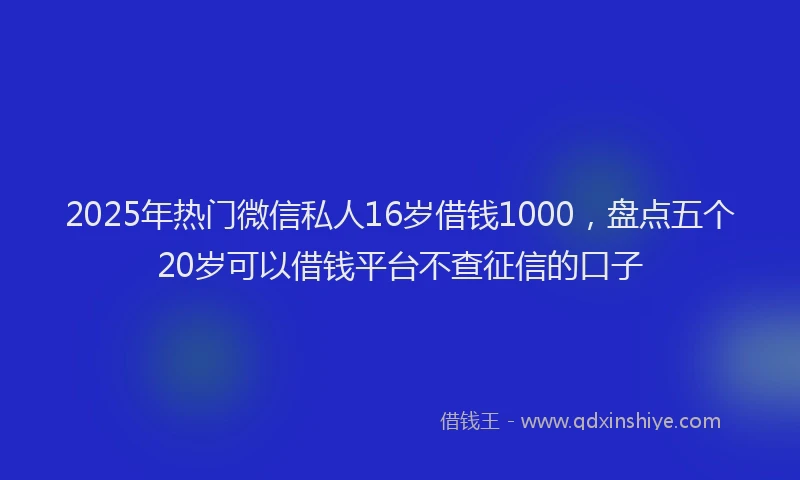 2025年热门微信私人16岁借钱1000，盘点五个20岁可以借钱平台不查征信的口子