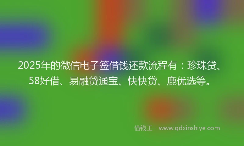 2025年的微信电子签借钱还款流程有:珍珠贷、58好借、易融贷通宝、快快贷、鹿优选等。