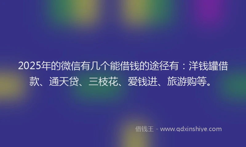 2025年的微信有几个能借钱的途径有：洋钱罐借款、通天贷、三枝花、爱钱进、旅游购等。