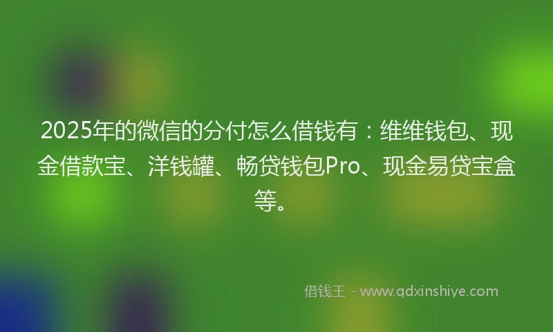 2025年的微信的分付怎么借钱有:维维钱包、现金借款宝、洋钱罐、畅贷钱包Pro、现金易贷宝盒等。