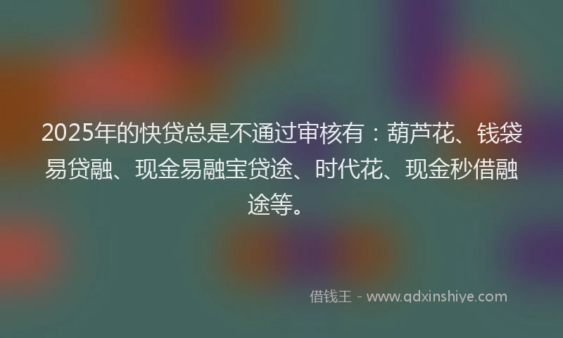 2025年的快贷总是不通过审核有：葫芦花、钱袋易贷融、现金易融宝贷途、时代花、现金秒借融途等。