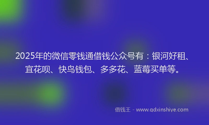2025年的微信零钱通借钱公众号有：银河好租、宜花呗、快鸟钱包、多多花、蓝莓买单等。