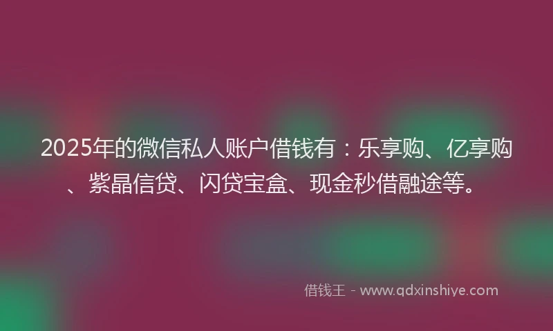 2025年的微信私人账户借钱有:乐享购、亿享购、紫晶信贷、闪贷宝盒、现金秒借融途等。