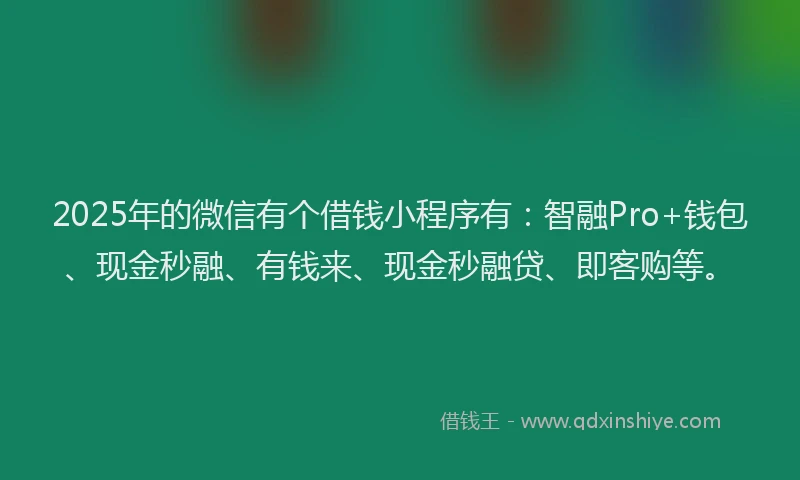 2025年的微信有个借钱小程序有：智融Pro+钱包、现金秒融、有钱来、现金秒融贷、即客购等。