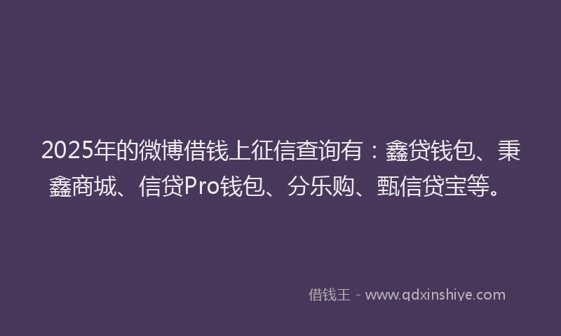2025年的微博借钱上征信查询有：鑫贷钱包、秉鑫商城、信贷Pro钱包、分乐购、甄信贷宝等。