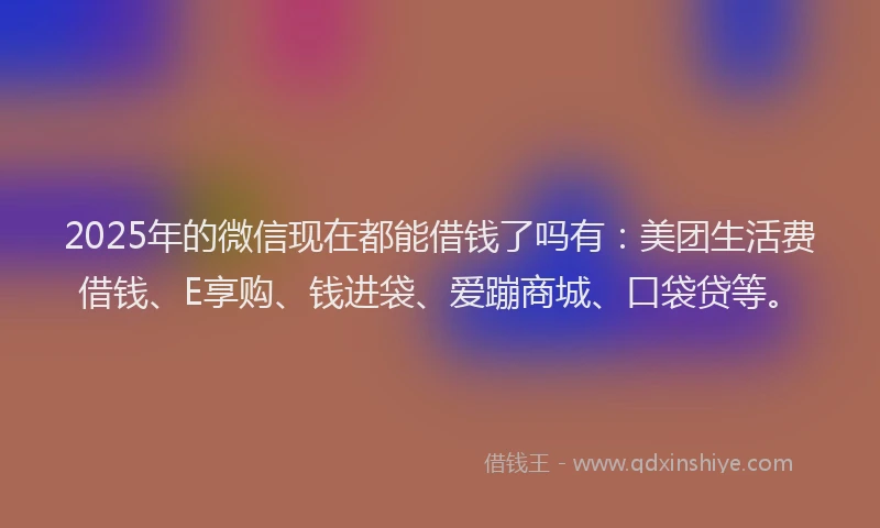2025年的微信现在都能借钱了吗有：美团生活费借钱、E享购、钱进袋、爱蹦商城、口袋贷等。