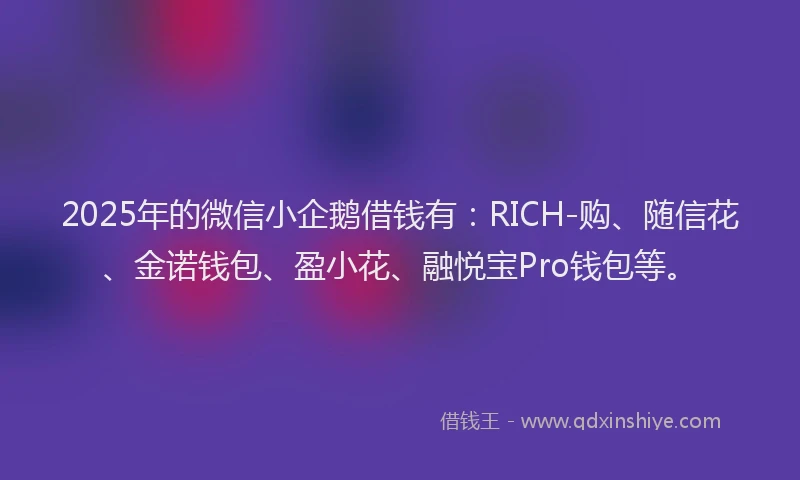 2025年的微信小企鹅借钱有：RICH-购、随信花、金诺钱包、盈小花、融悦宝Pro钱包等。