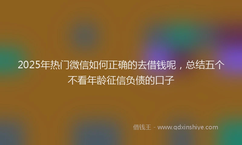 2025年热门微信如何正确的去借钱呢，总结五个不看年龄征信负债的口子