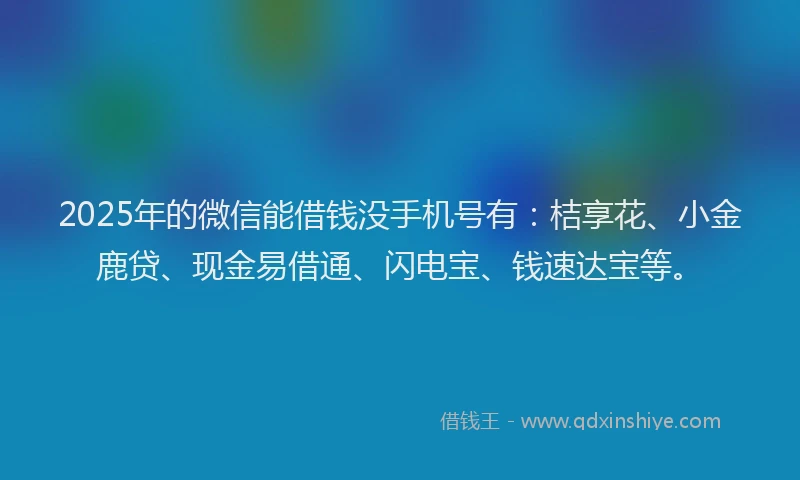 2025年的微信能借钱没手机号有：桔享花、小金鹿贷、现金易借通、闪电宝、钱速达宝等。