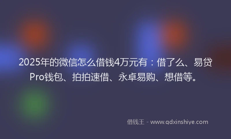 2025年的微信怎么借钱4万元有：借了么、易贷Pro钱包、拍拍速借、永卓易购、想借等。