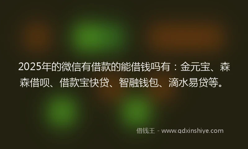 2025年的微信有借款的能借钱吗有：金元宝、森森借呗、借款宝快贷、智融钱包、滴水易贷等。