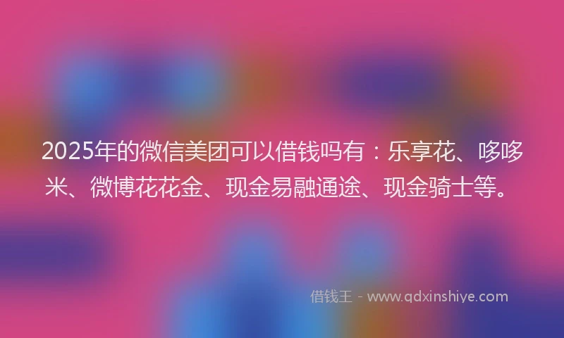 2025年的微信美团可以借钱吗有：乐享花、哆哆米、微博花花金、现金易融通途、现金骑士等。