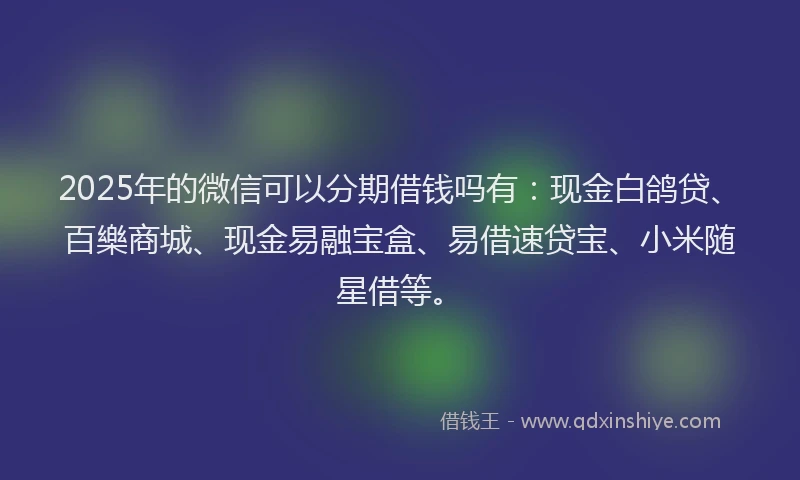 2025年的微信可以分期借钱吗有：现金白鸽贷、百樂商城、现金易融宝盒、易借速贷宝、小米随星借等。