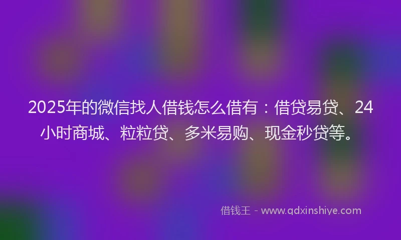 2025年的微信找人借钱怎么借有：借贷易贷、24小时商城、粒粒贷、多米易购、现金秒贷等。
