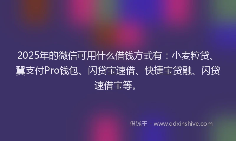 2025年的微信可用什么借钱方式有：小麦粒贷、翼支付Pro钱包、闪贷宝速借、快捷宝贷融、闪贷速借宝等。
