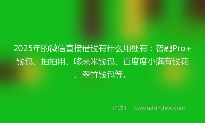 2025年的微信直接借钱有什么用处有：智融Pro+钱包、拍拍用、哆来米钱包、百度度小满有钱花、翠竹钱包等。