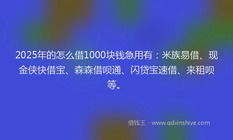 2025年的怎么借1000块钱急用有:米族易借、现金侠快借宝、森森借呗通、闪贷宝速借、来租呗等。